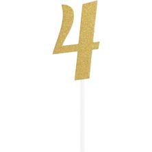 Picture of NUMBER 4 GLITTER CAKE TOPPER GOLD 4.5 X 8CM